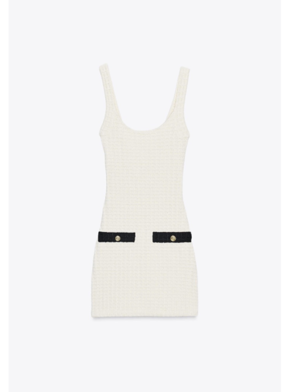 Zara Cream Tweed Mini Dress with Black Pocket Bands